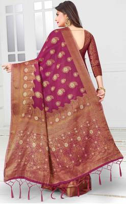 Purple woven cotton saree with blouse 3