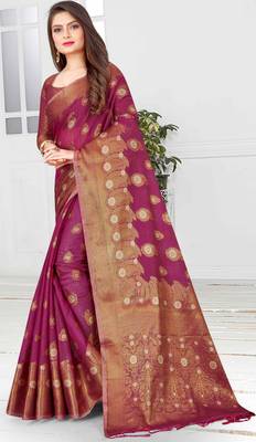 Purple woven cotton saree with blouse 4