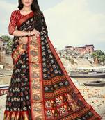 Black printed cotton silk saree with blouse