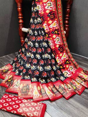 Black printed cotton silk saree with blouse 2