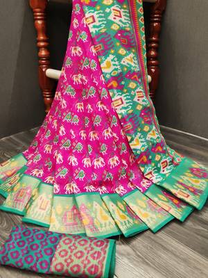 Pink printed cotton silk saree with blouse 2