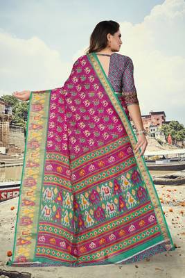 Pink printed cotton silk saree with blouse 3