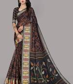 Black printed cotton silk saree with blouse