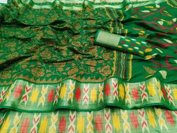 Green printed cotton silk saree with blouse 3