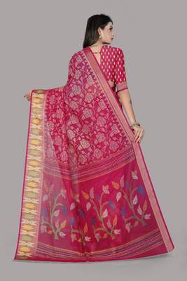 Pink printed cotton silk saree with blouse 2