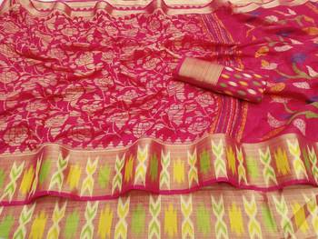 Pink printed cotton silk saree with blouse 3