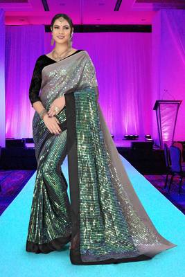Black embroidered silk saree with blouse 1