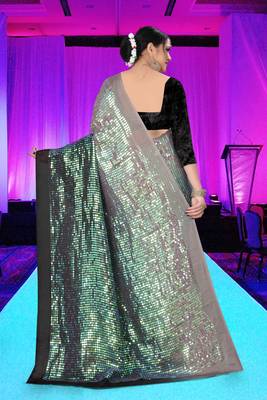 Black embroidered silk saree with blouse 2