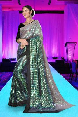 Black embroidered silk saree with blouse 3
