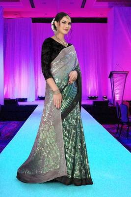 Black embroidered silk saree with blouse 4