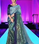 Blue embroidered silk saree with blouse