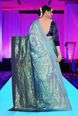 Blue embroidered silk saree with blouse 2