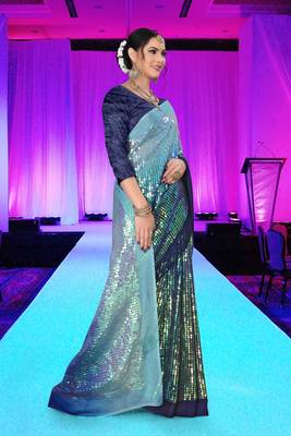 Blue embroidered silk saree with blouse 4