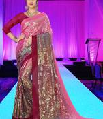 Pink embroidered silk saree with blouse