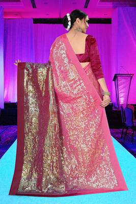 Pink embroidered silk saree with blouse 2