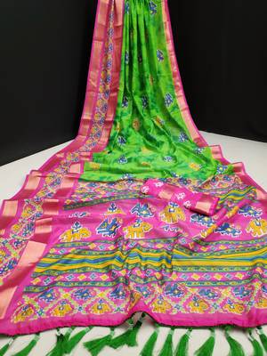 Green printed cotton silk saree with blouse 2