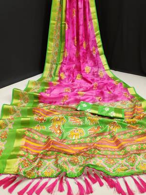 Pink printed cotton silk saree with blouse 2