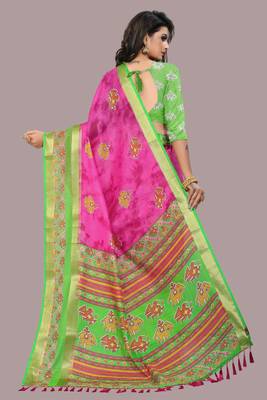 Pink printed cotton silk saree with blouse 3
