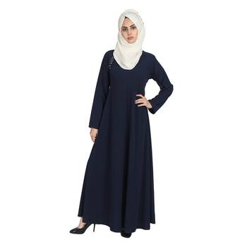 Premium Quality Creep/ Koshibo fabric Umbrella type Abaya Arm side Show buttons   With Hijab (Light Navy Blue) 1