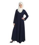 Premium Quality Creep/ Koshibo fabric Umbrella type Abaya Arm side Show buttons   With Hijab (Light Navy Blue)