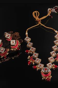 Red Gold plated Polki Studded Earrings