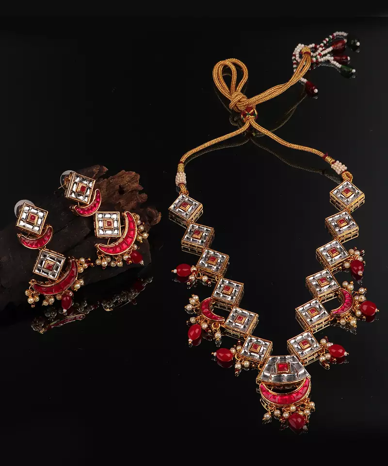 Red Gold plated Polki Studded Earrings