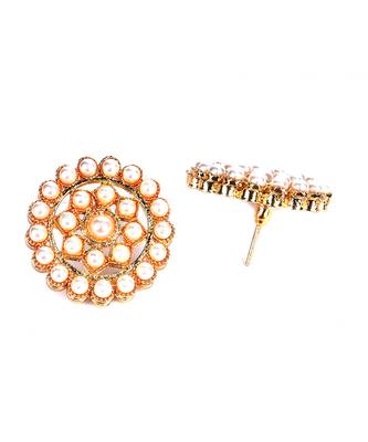Orange Beaded Plated Pearl Choker Necklace Set for Women 5