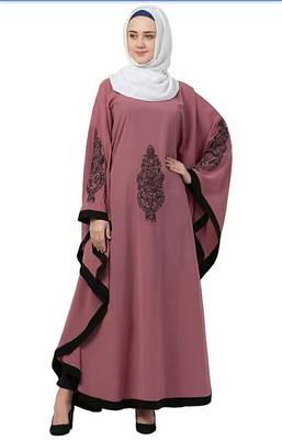 Ayeza Naqab Look Biased Cut Umbrella Style Flared Khashibo Matte Abaya Dress For Girls And Women color (Marron, Beige) 3