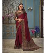 Maroon printed chiffon saree with blouse