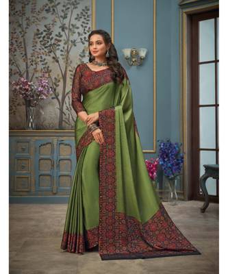 Light green printed chiffon saree with blouse 1
