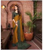 Yellow printed chiffon saree with blouse