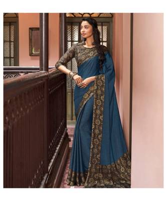 Blue printed chiffon saree with blouse 1