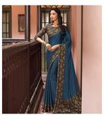 Blue printed chiffon saree with blouse