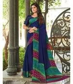 Navy blue printed chiffon saree with blouse