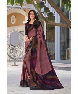 Peach printed chiffon saree with blouse 1