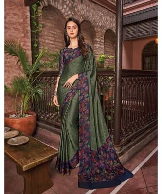 Brown printed chiffon saree with blouse 1