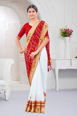 Red embroidered georgette saree with blouse 1