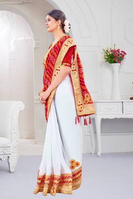 Red embroidered georgette saree with blouse 3