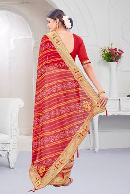 Red embroidered georgette saree with blouse 4