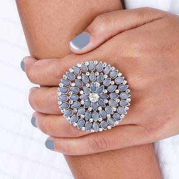 Traditional Stylish  Look Silver Tone  Adjustable Finger Ring For Women And Girl 4