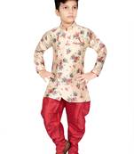 Multicolor printed cotton silk boys-kurta-pyjama
