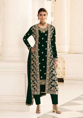 Green Georgette Jacket Koti Style salwar kameez with Beatiful Embroidery Work 1