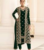 Green Georgette Jacket Koti Style salwar kameez with Beatiful Embroidery Work