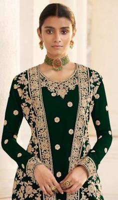 Green Georgette Jacket Koti Style salwar kameez with Beatiful Embroidery Work 2