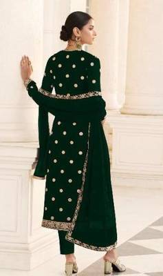 Green Georgette Jacket Koti Style salwar kameez with Beatiful Embroidery Work 3