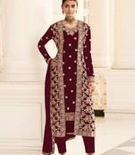 Wine Georgette Jacket Koti Style salwar kameez with Beatiful Embroidery Work