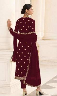 Wine Georgette Jacket Koti Style salwar kameez with Beatiful Embroidery Work 3