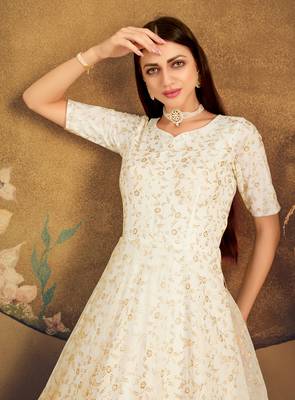 White FOILAGE PRINT NET EVENING LONG GOWN 2