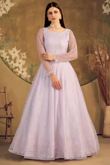 Violet FOILAGE PRINT NET EVENING LONG GOWN
