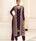 Purple Georgette Jacket Koti Style salwar kameez with Beatiful Embroidery Work